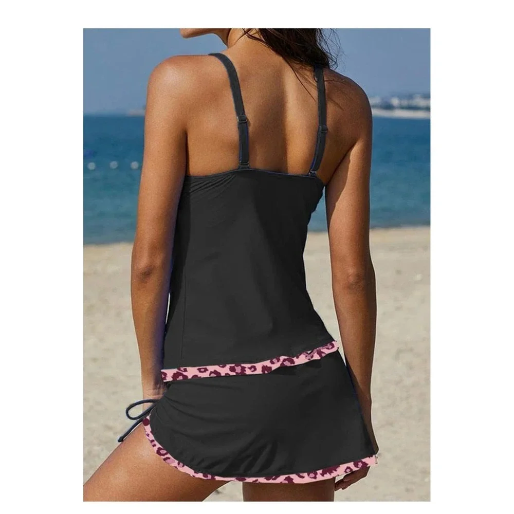 Evaless One Piece Printed Swimsuit‎ Tankini Top with Drawstring Skirt Swimwear